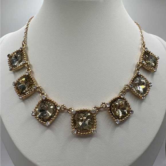 J. Crew Jewelry - J Crew Gold Statement Necklace Champagne Crystal Square Bib